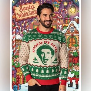 Elf The Movie ‘Raised By Elves’ Ugly Christmas Pullover Sweater - Size Large